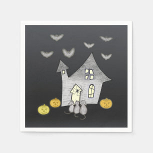 Servilleta De Papel Halloween House, gatos negros, murciélagos, calaba