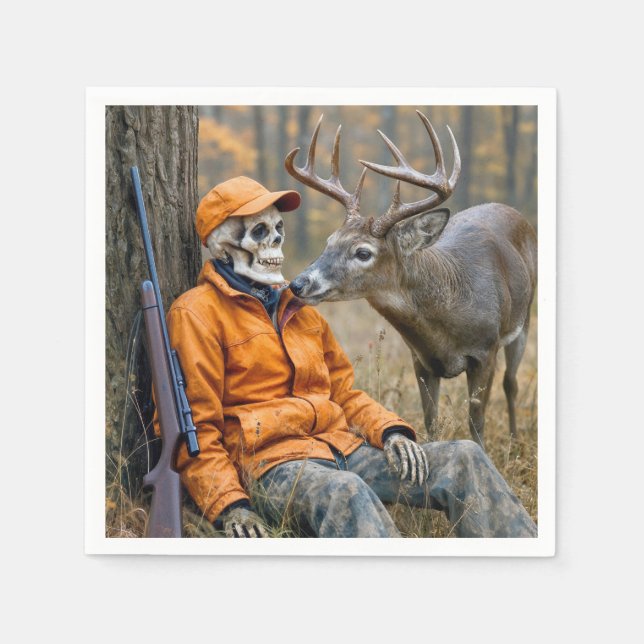 Servilleta De Papel Halloween Hunter Skeleton With a Buck (Anverso)