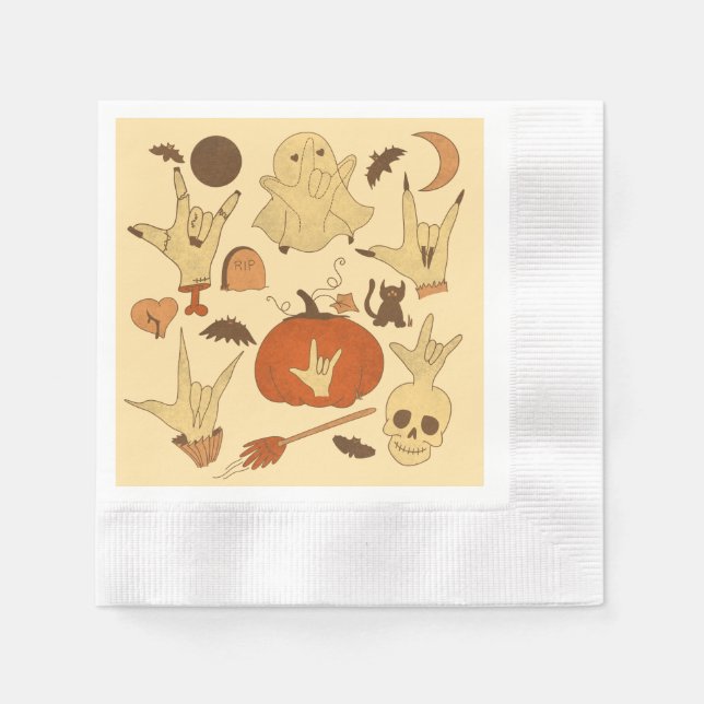 Servilleta De Papel Halloween ILY - Diseño ASL (Anverso)
