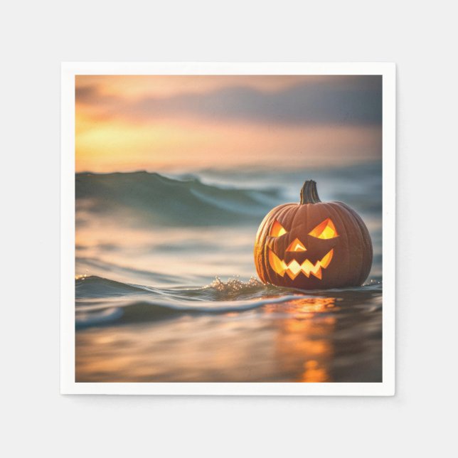 Servilleta De Papel Halloween Jack-o-Lantern en la costa (Anverso)