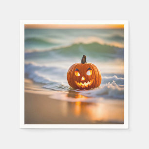 Servilleta De Papel Halloween Jack-o-Lantern en la playa