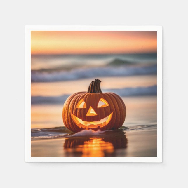 Servilleta De Papel Halloween Jack-o-Lantern en la playa (Anverso)