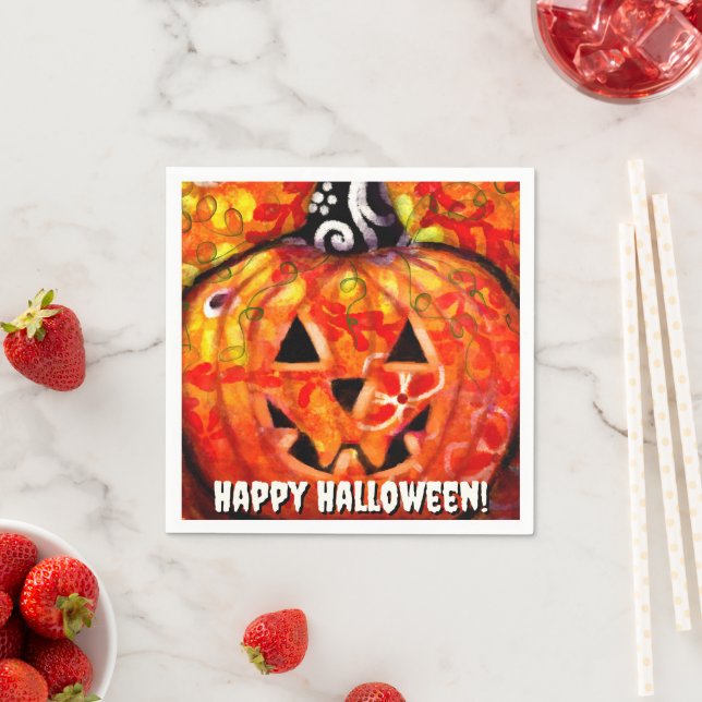 Servilleta De Papel Halloween Jack O Lantern Naranja personalizado (In situ)