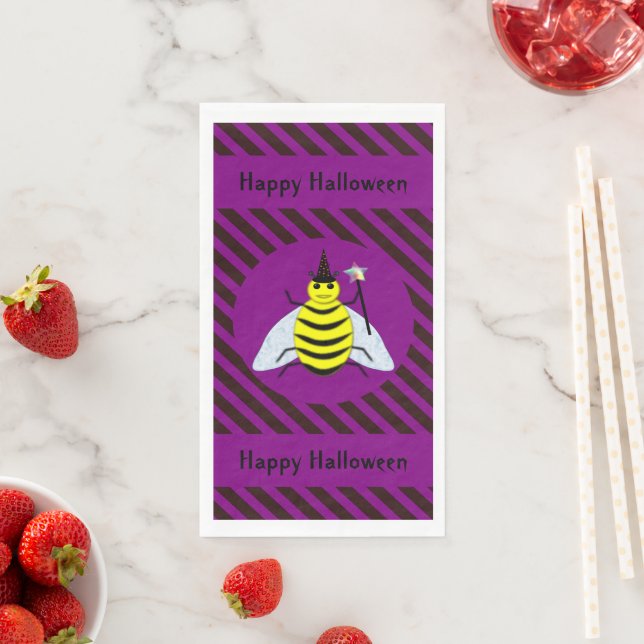 Servilleta De Papel Halloween Magic Bee Wizard Purple and Black Stripe (In situ)