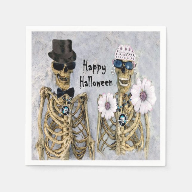 Servilleta De Papel Halloween Mr. & Ms Skully esqueletones servilletas (Anverso)
