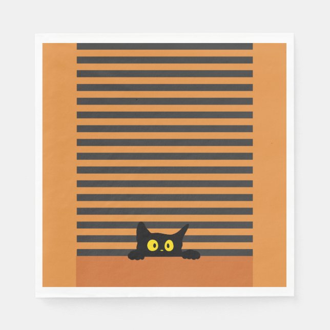 SERVILLETA DE PAPEL HALLOWEEN NARANJA DE GATO NEGRO Y NEGRO (Anverso)