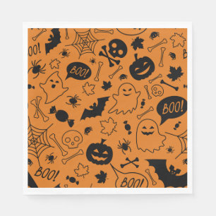 Servilleta De Papel Halloween naranja y Black Halloween Pattern Hallow