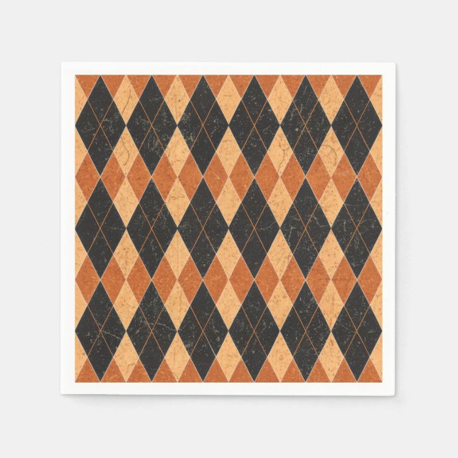 Servilleta De Papel Halloween naranja y Harlequin negro (Anverso)