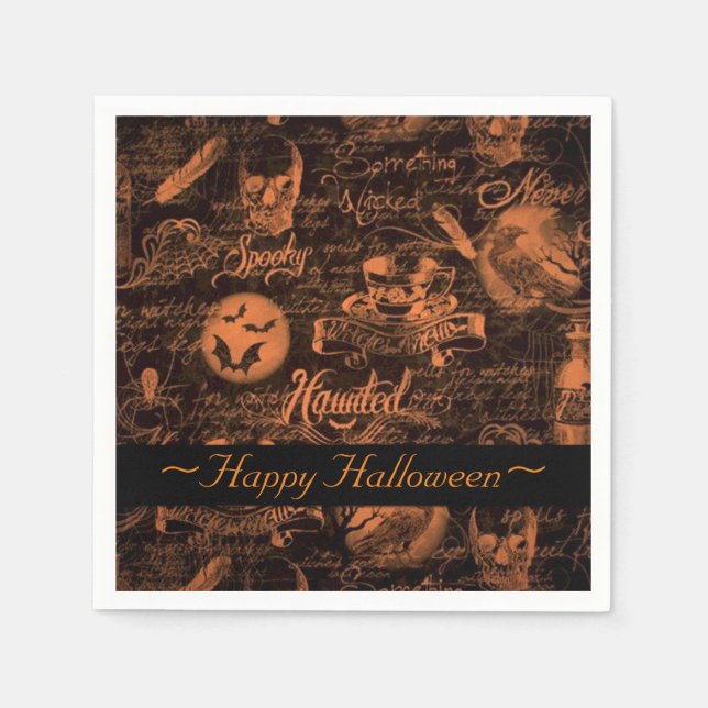 Servilleta De Papel Halloween negro y Naranja (Anverso)