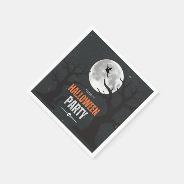 Servilleta De Papel Halloween negro y Naranja Luna llena (Borde)