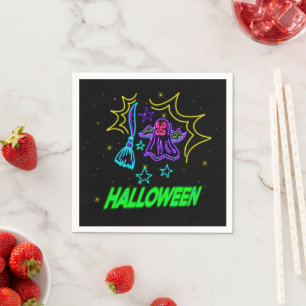 Servilleta De Papel Halloween Neon Look Purple Ghost Broom Fiesta