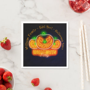 Servilleta De Papel Halloween Nombre Año 20xx Neon Glow Look Pumpkin