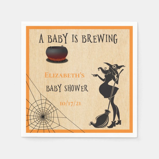 Servilleta De Papel Halloween Octubre Witch Breaking Baby Shower (Anverso)