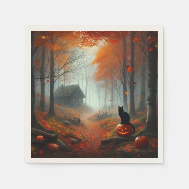 Servilleta De Papel Halloween/Otoño/pumpkin/gato  (Anverso)