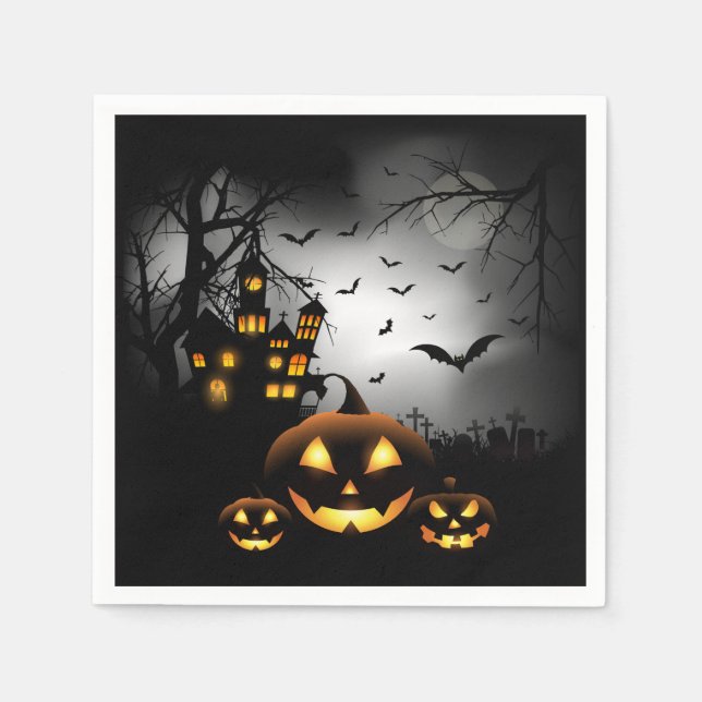 Servilleta De Papel Halloween - Parodias de calabazas Gris Moon - Todo (Anverso)
