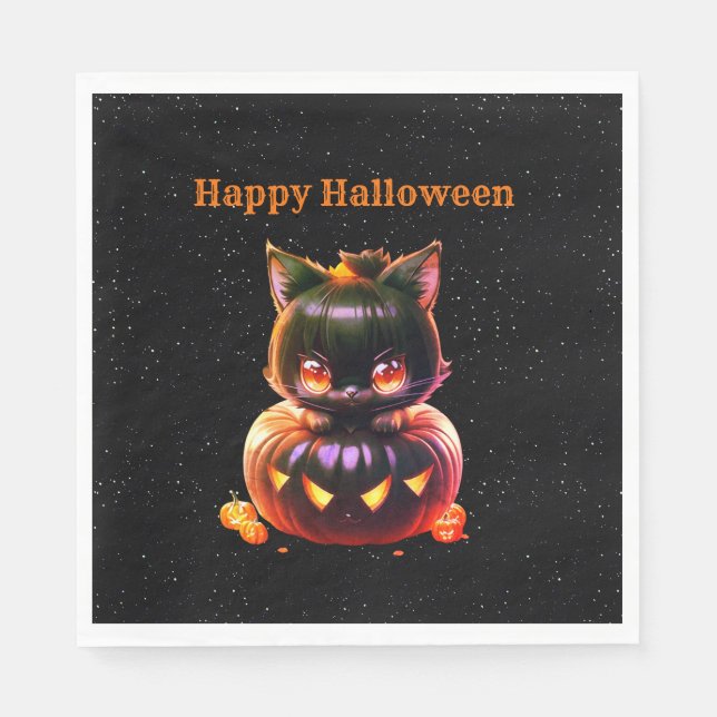 Servilleta De Papel Halloween Party Black Cat Pumpkin Horror (Anverso)