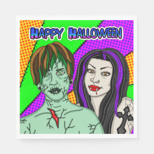 Servilleta De Papel Halloween Party   Pop Art zombie Vampire