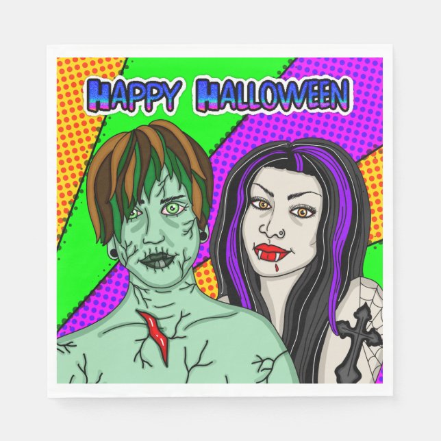 Servilleta De Papel Halloween Party | Pop Art zombie Vampire (Anverso)