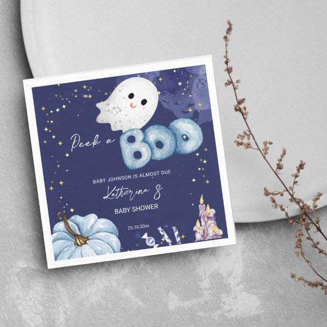 Servilleta De Papel Halloween Peek una vajilla de ducha de bebé (Halloween peek a boo baby shower tableware personalized napkins starry night cute baby ghost pumpkin)