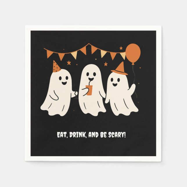 Servilleta De Papel Halloween Playful White Ghost Black Festive  (Anverso)