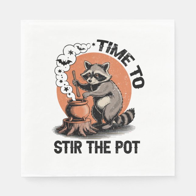 Servilleta De Papel Halloween retro: Tiempo feral para remover la olla (Anverso)