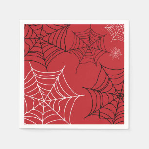 Servilleta De Papel Halloween rojo con arañas blancas y negras