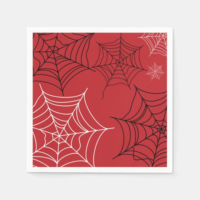 Servilleta De Papel Halloween rojo con arañas blancas y negras (Anverso)