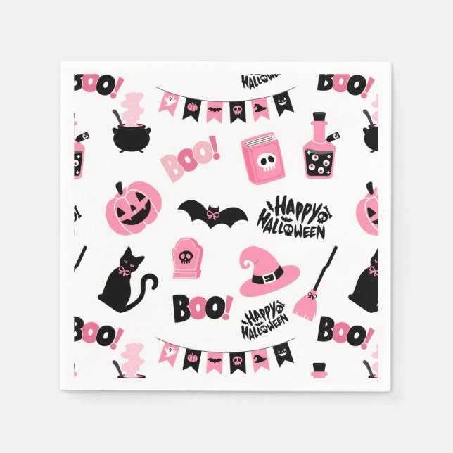 Servilleta De Papel Halloween rosa y negro (Anverso)