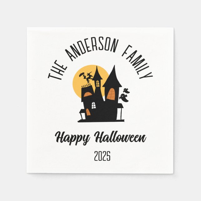 Servilleta De Papel Halloween Scary Haunted House Nombre personalizado (Anverso)