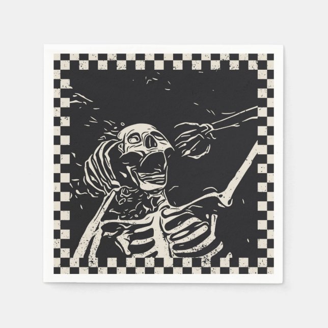 Servilleta De Papel Halloween Scary Skeleton Black White Checkpoint (Anverso)