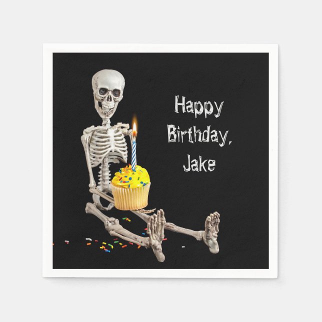 Servilleta De Papel Halloween Skeleton Birthday con nombre (Anverso)