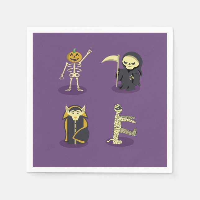 Servilleta De Papel Halloween Skeleton Dracula Mummy Grim Reaper (Anverso)