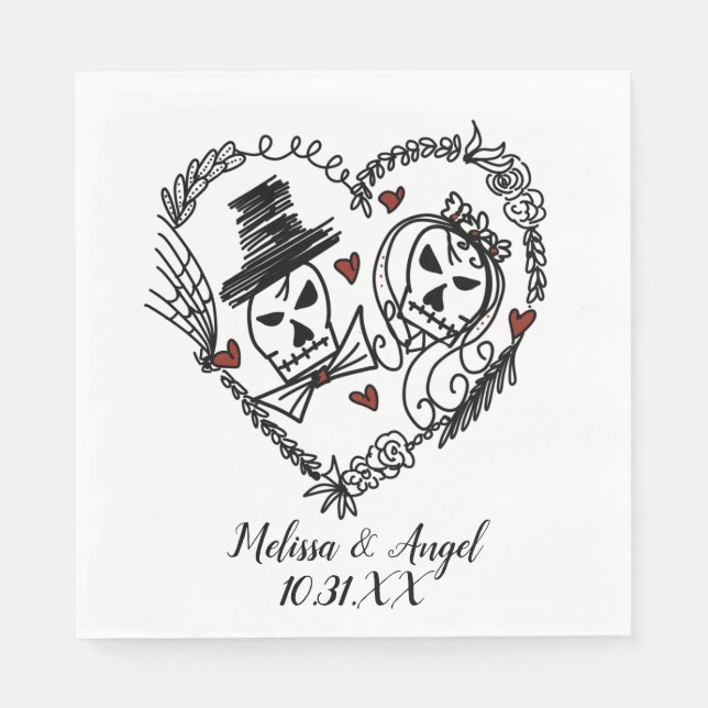 Servilleta De Papel Halloween Skeleton Parejas Wreath Ilustracion (Anverso)