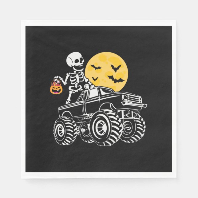 Servilleta De Papel Halloween Skeleton Riding Truck Cumpleaños (Anverso)