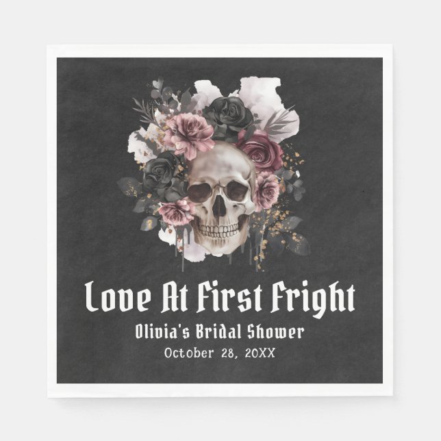 Servilleta De Papel Halloween Skull Love At First Fright Bridal Shower (Anverso)