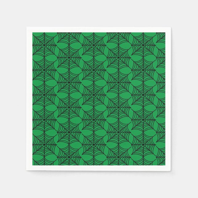 Servilleta De Papel Halloween Spider Webs on Green (Anverso)