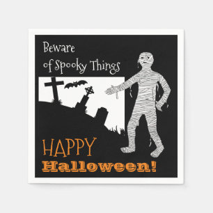 Servilleta De Papel Halloween Spooky Bats Cemetery Mummy Black Naranja