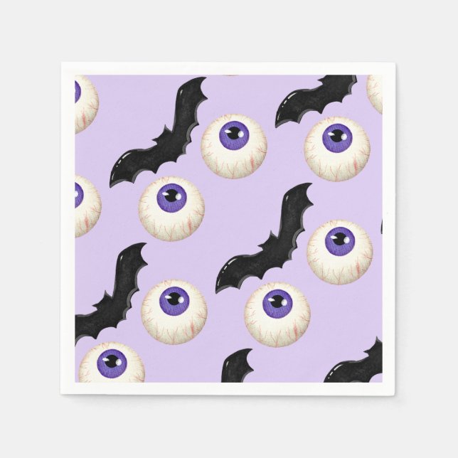 Servilleta De Papel Halloween Spooky Eyeball & Bat trata a morado (Anverso)