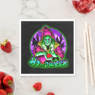 Servilleta De Papel Halloween Spooky Green Witch Magic Gorra Apple