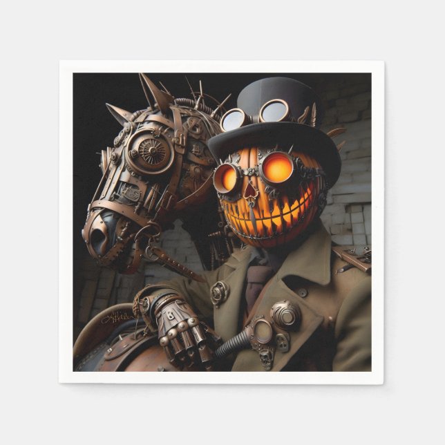 Servilleta De Papel Halloween Steampunk Jack-O-Lantern Horseman (Anverso)