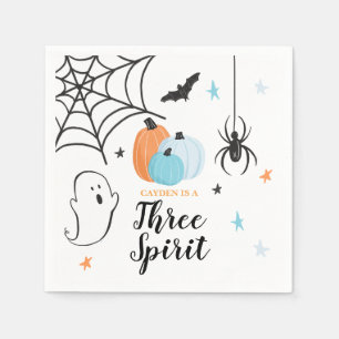 Servilleta De Papel Halloween Three Spirit Cumpleaños 3 Calabazas Azul