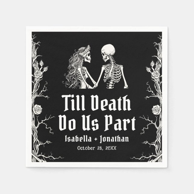 Servilleta De Papel Halloween Till Death Do Us Part Skeletons Wedding (Anverso)