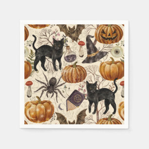 Servilleta De Papel Halloween Vintage Gatos Negros y Calabazas