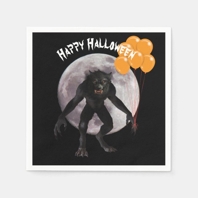 Servilleta De Papel Halloween Werewolf con globos (Anverso)