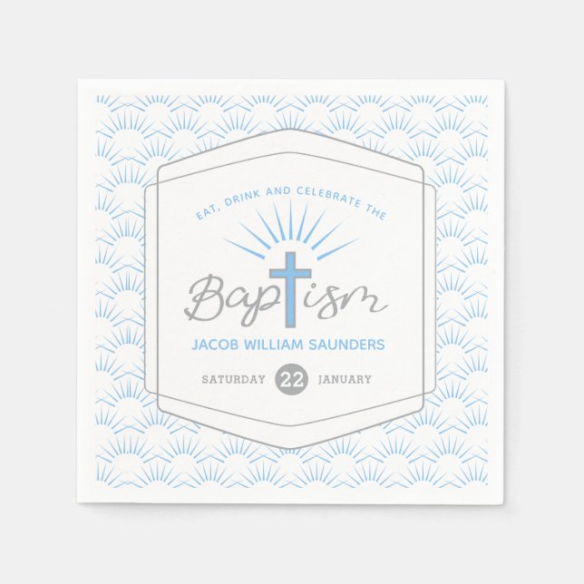 Servilleta De Papel halo de bautismo y gris cruzado personalizado (Anverso)