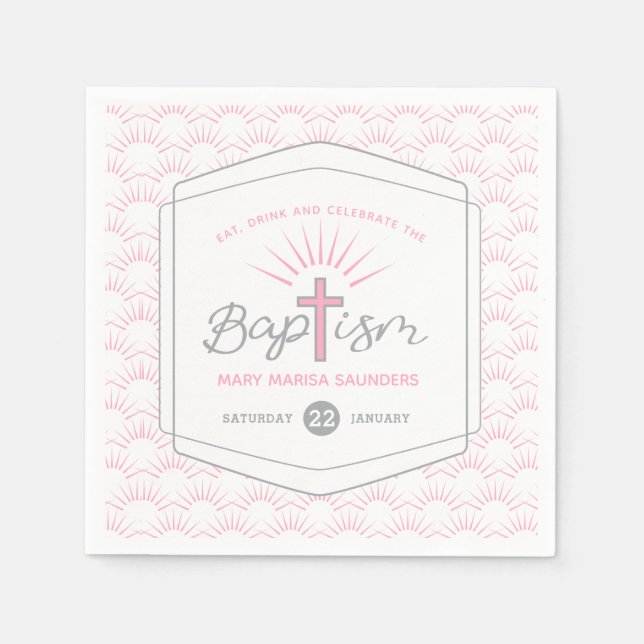 Servilleta De Papel halo de bautismo y rosa cruzado personalizado (Anverso)