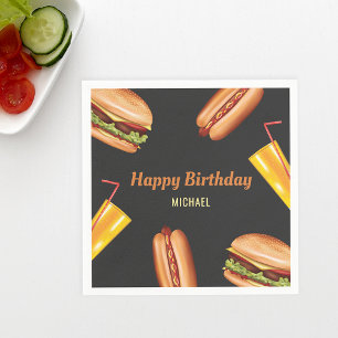 Servilleta De Papel Hamburger Hot Dog BBQ Grill Food Happy Birday