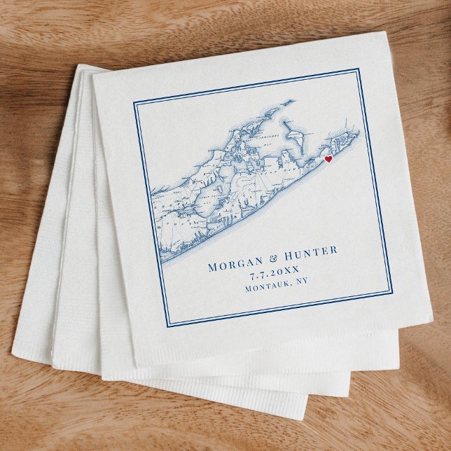 Servilleta De Papel Hamptons Montauk Elegant Wedding Napkins (Custom Montauk napkins for a wedding in the Hamptons add an elegant touch to cocktail hour.)