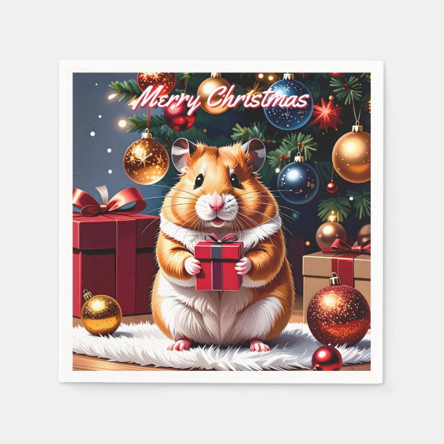 Servilleta De Papel Hamster con Navidades de regalo (Anverso)