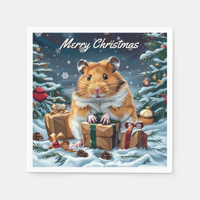 Servilleta De Papel Hamster con Navidades de regalos (Anverso)